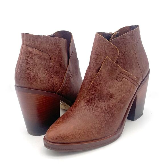 KDB Kelsi Dagger Brooklyn Watchman Booties Brown Leather Block Heel Size 8.5 - Picture 13 of 13